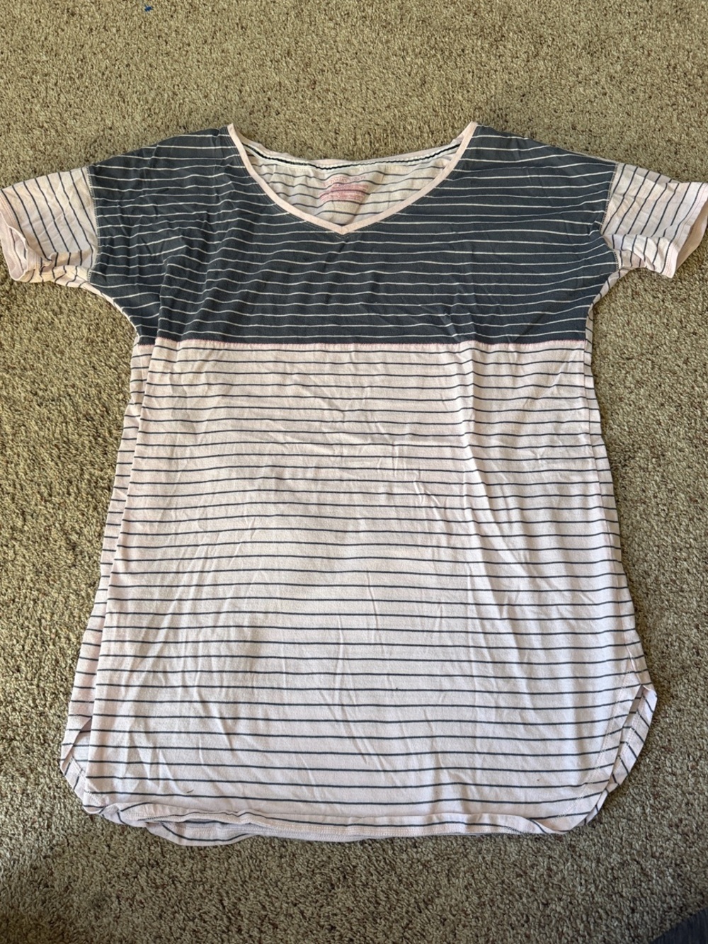 Victoria's Secret Pink and Charcoal Striped V‑Neck Sleep Tee